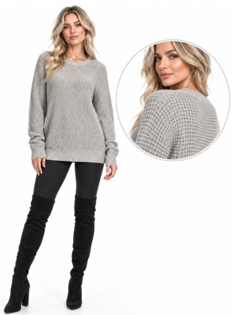 AllSaints Wool Waffle Knit Sweater Grey Oversized Size S
